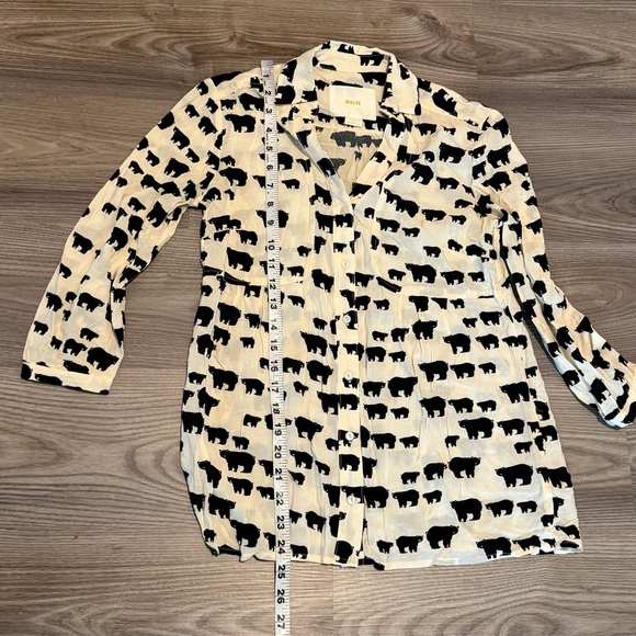 Anthropologie Maeve Woodland Walk Bear Print Button Down Blouse Shirt Women’s 0 - Picture 2 of 8